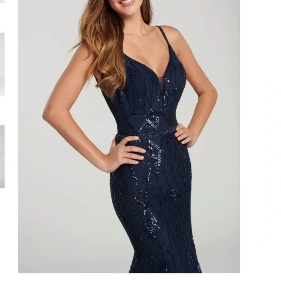 Navy blue prom dress with sequins - Picture 7 of 7